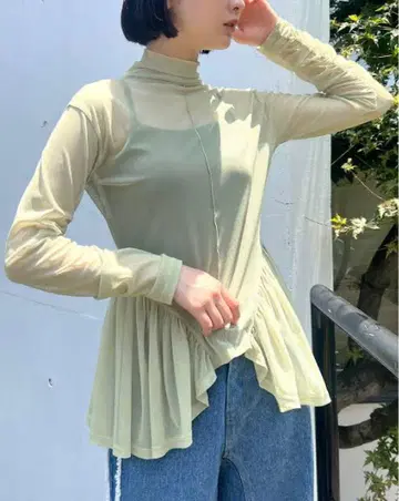 POPPY 아치 개더 시스루 상의