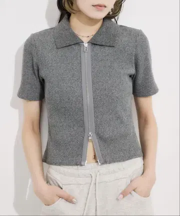 FRONT ZIP CUT RIB TOPS 프론트 지퍼 컷 리브 상의