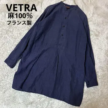 새상품급*VETRA 38 린넨 100% 밴드 카라 네이비 린넨