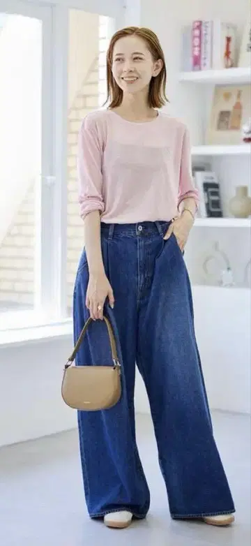 JOURNAL STANDARD 크루넥 시어 롱 T셔츠 핑크