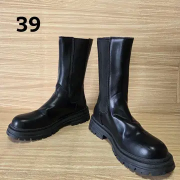 사이드 고어 부츠 블랙 검정 통굽 갸루 러버 솔 39 24.5