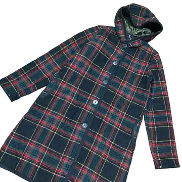 라벤햄 트위드 퀼팅 후드 코트 체크 울 영국제