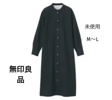 미사용*무인양품*옥스 스탠드 카라 원피스 네이비 M~L