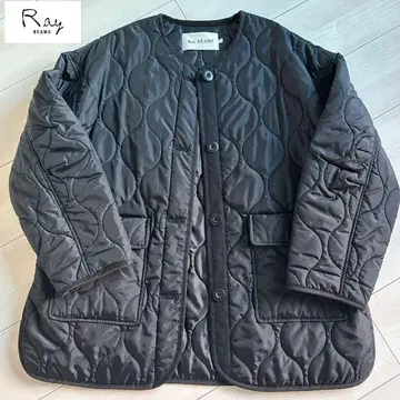 Ray BEAMS 퀼팅 노카라 블루종 코트 블랙