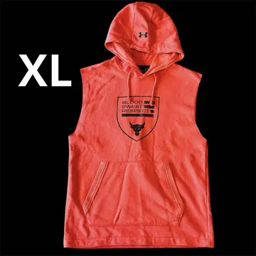 언더아머 UA 후드 부착 슬리브리스 후드티 오렌지 XL