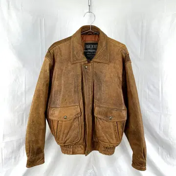 90s- used leather bomber jacket padded