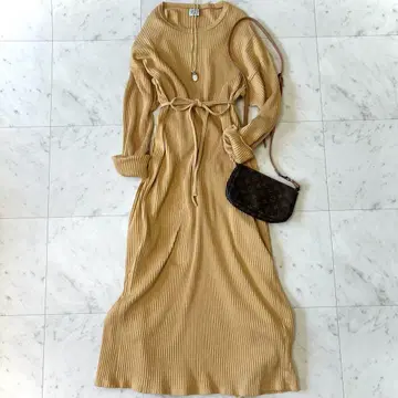 인기 BASERANGE 카프탄 원피스 샤우롱 슬리브 카멜