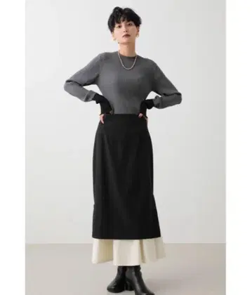 crie conforto 바이컬러 레이어드 내로우 스커트