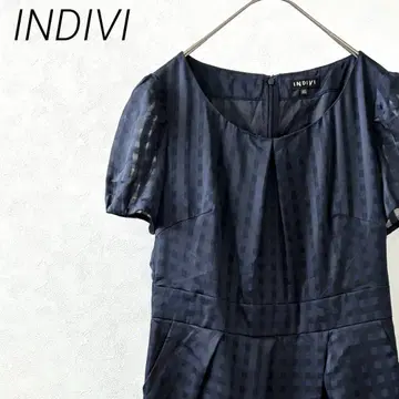INDIVI 무릎 기장 원피스 크루넥 체크 무늬 안감 부착 빅
