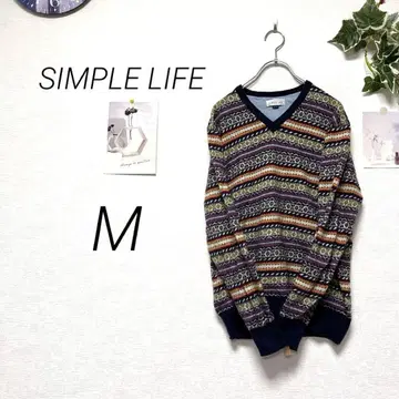 10118 SIMPLE LIFE 올 패턴 V넥 니트 스웨터 M 레나운