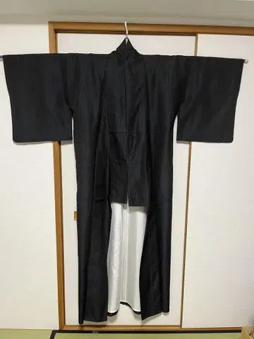 센후쿠야 흑청 줄무늬 오메시 단의 광택 있음 순수 실크