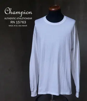 Champion RN15763 무지 화이트 코튼 긴팔 티셔츠 롱티