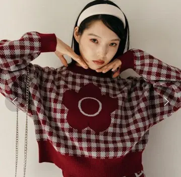 마리콴트 데이지 체크 무늬 자카드 니트 스웨터
