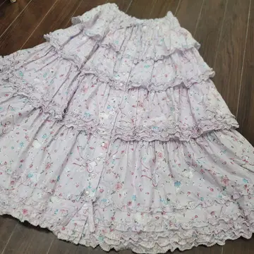 핑크하우스 새상품 멜리로즈 연보라 프릴 롱 스커트