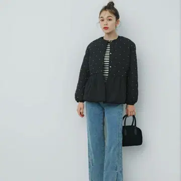 [ 새상품 ] coca 블랙 퀼팅 자켓 펄 장식