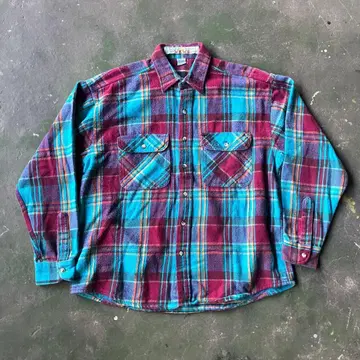 80s 90s Anchor Blue WKWR 플란넬 셔츠