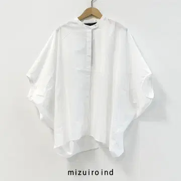 mizuiroind 스탠드 카라 코쿤 셔츠 코튼 긴팔 화이트