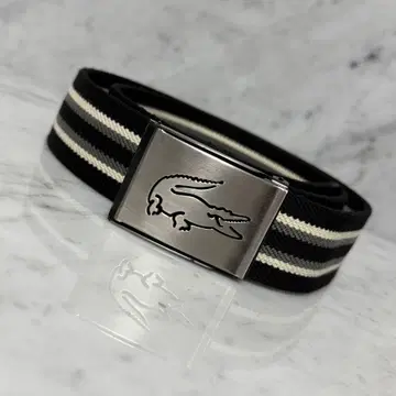 LACOSTE 라코스테 GI 벨트 블랙 보더 캔버스 은색 로고