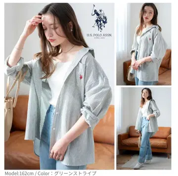 US POLO ASSN 돌려입기 발군! 그린 스트라이프 셔츠