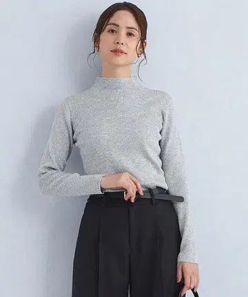 그린 라벨 리브 라메 보틀넥 니트 그레이 워셔블