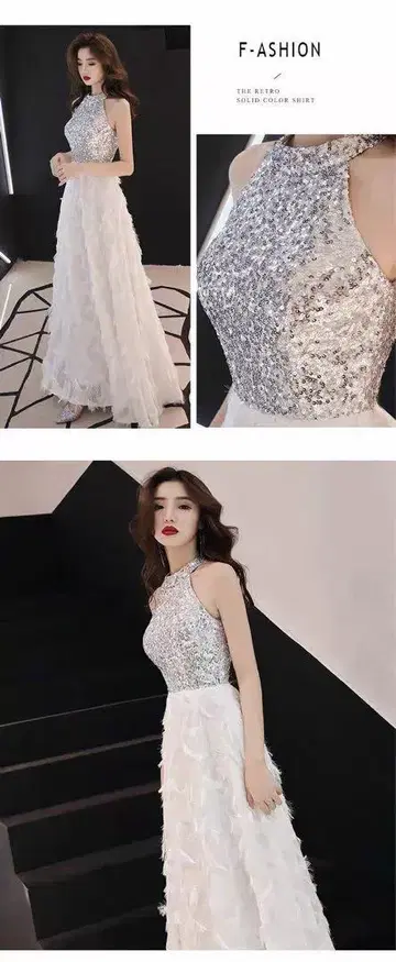 엘레강트 화이트 드레스 하이넥 L 사이즈