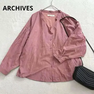 v91 ARCHIVES 밴드 카라 블라우스 더스티 핑크 긴팔 스키퍼