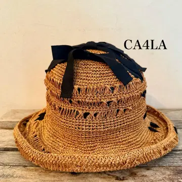 CA4LA 브라운 스트로우 햇 리본 포함