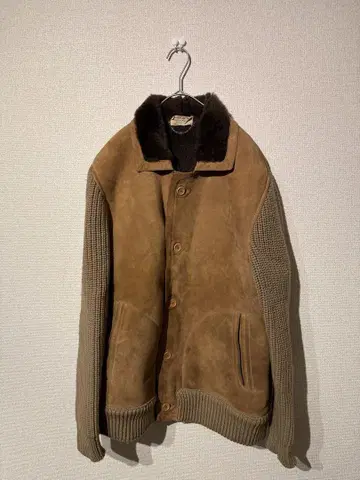 70s 이탈리아 가죽 울 자켓 브라운