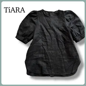 티아라 TiARA 린넨 100% 퍼프 슬리브 뒷단추 블라우스 블랙