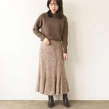 코코딜 코르셋풍 꽃무늬 롱 스커트 베이지 플레어 머메이드