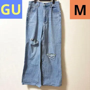 GU 스트레이트 데님 M 사이즈 데미지 가공