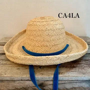 CA4LA 밀짚모자 베이지 파랑 리본
