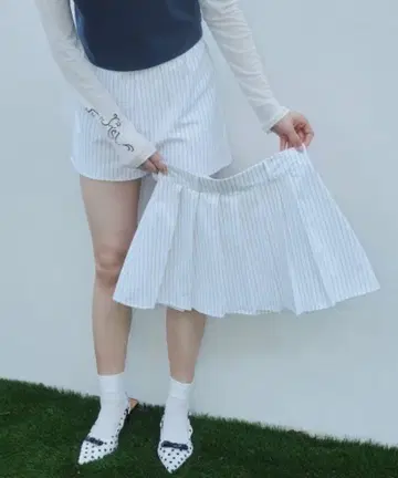 Smyeon 스트라이프 레이어드 스커트 베이지