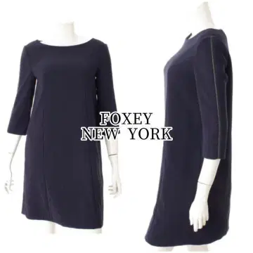 FOXEY NEWYORK 원피스 사이드 가죽 디자인 어른스러운 네이비