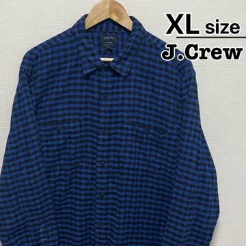 J.Crew 플란넬 셔츠 XL 블루 블랙 깅엄 체크 구제 의류