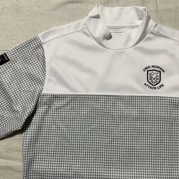 그렉 노먼 모크넥 셔츠 L 사이즈 화이트 그레이 긴팔 골프