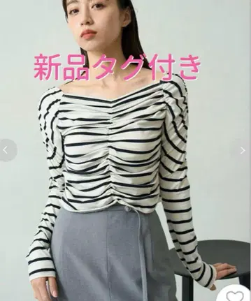 새상품 스나이델 개더 오프숄더 티셔츠 보더 상의