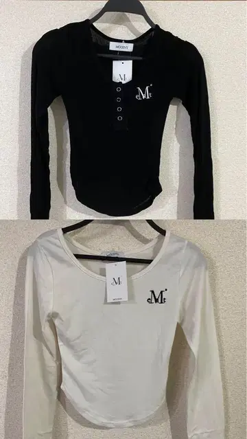 MUCENT 화이트 블랙 긴팔 상의 2종 세트