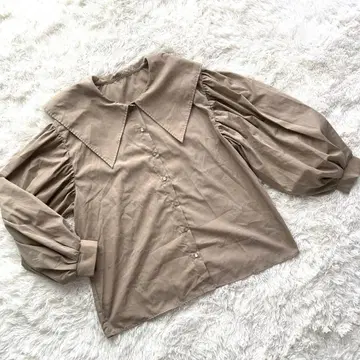 CLAIR 빅 칼라 볼륨 소매 긴팔 블라우스 베이지 LL