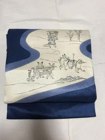 나고야 오비 조수기화 네이비 새상품급 몇 회 사용