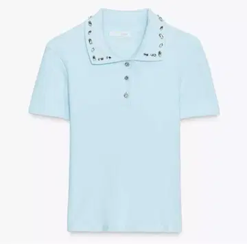 ZARA 리브 카라 부착 보석 피케 셔츠 반팔