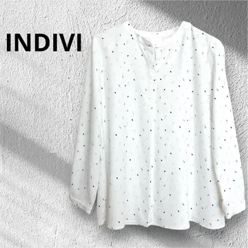 새상품급 INDIVI 인디비 스키퍼 랜덤 기하학 패턴 블라우스 세탁 가능