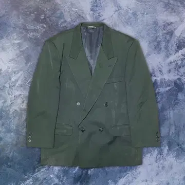 테일러드 자켓 빈티지 올리브 그레이 더블 브레스트 레트로