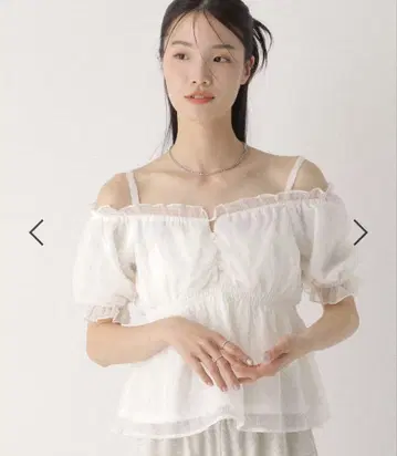 시어 체크 오프숄더 블라우스 ( 화이트 )
