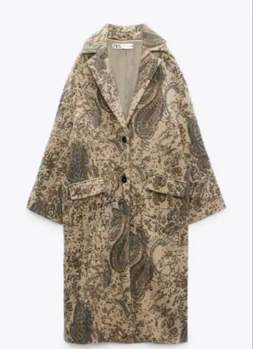 새상품급 ZARA 페이즐리 무늬 베이지 롱 코트