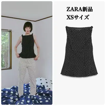 완판템 ZARA 도트 무늬 페플럼 리본 상의 XS 택 포함 새상품 블랙