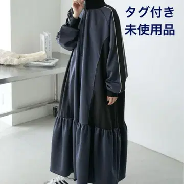 forksy  하프 지퍼 라인 배색 트랙 저지 원피스