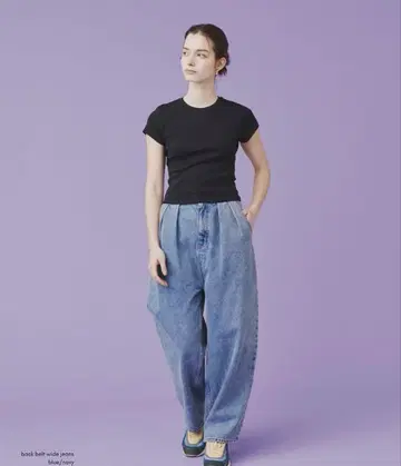 i'm in 츠지모토 마이 백 벨트 와이드 청바지_Blue