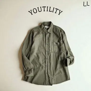 캐주얼 셔츠 긴팔 얇은 소재 와플 패턴 카키 LL