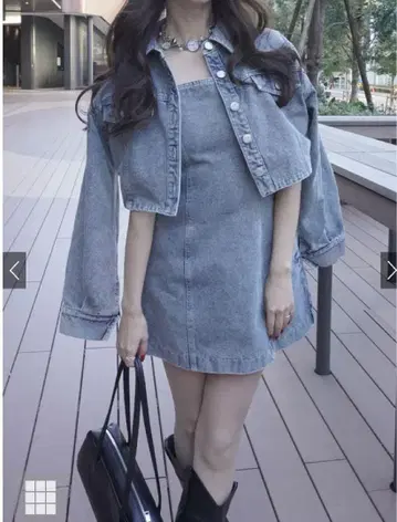 서두르는 자가 이긴다 새상품 숏 기장 자켓 x 미니 원피스 데님 셋업